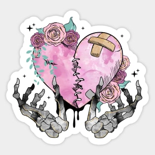 Skeleton Hands Holding a Broken Heart Valentine's Day Sticker